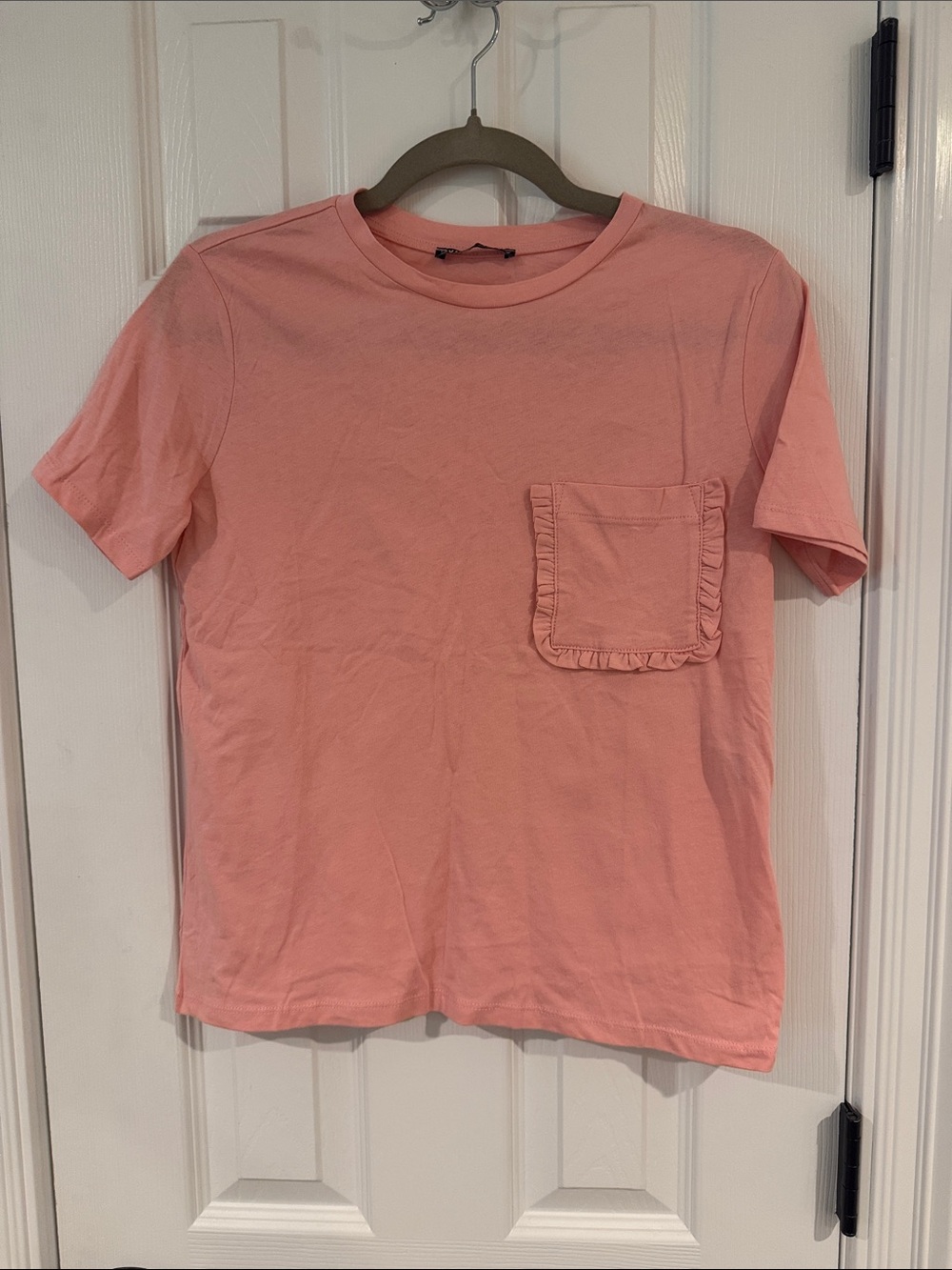 Zara Coral Pink Ruffle Pocket Tee